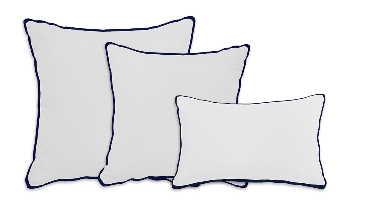 White Pillow with Navy Blue Piping