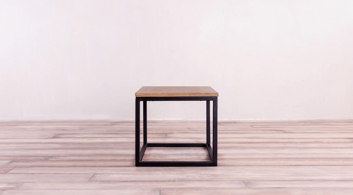 Parquet Side Table with Metal Base