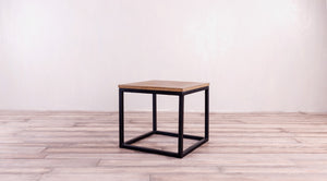 Parquet Side Table with Metal Base