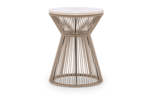 Biscayne Round Rope End Table with Travertine Top