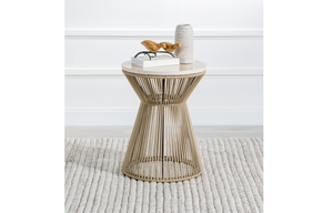Biscayne Round Rope End Table with Travertine Top