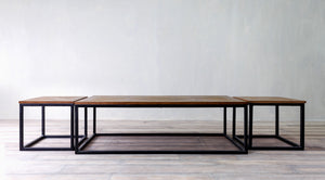 Parquet Coffee Table Rectangle with Metal Base