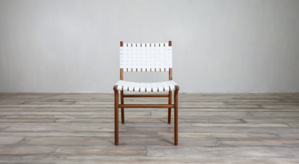 Dining Side Chair With Woven Leather