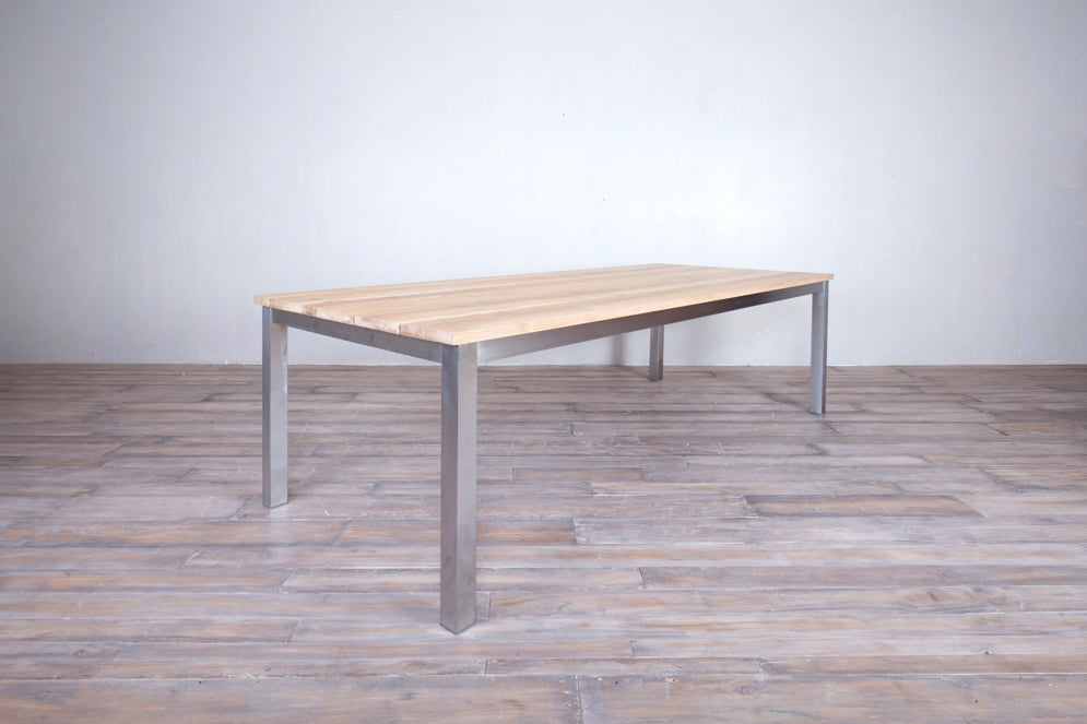 Avalon Dining Table Horizontal Slats Stainless Steel Legs